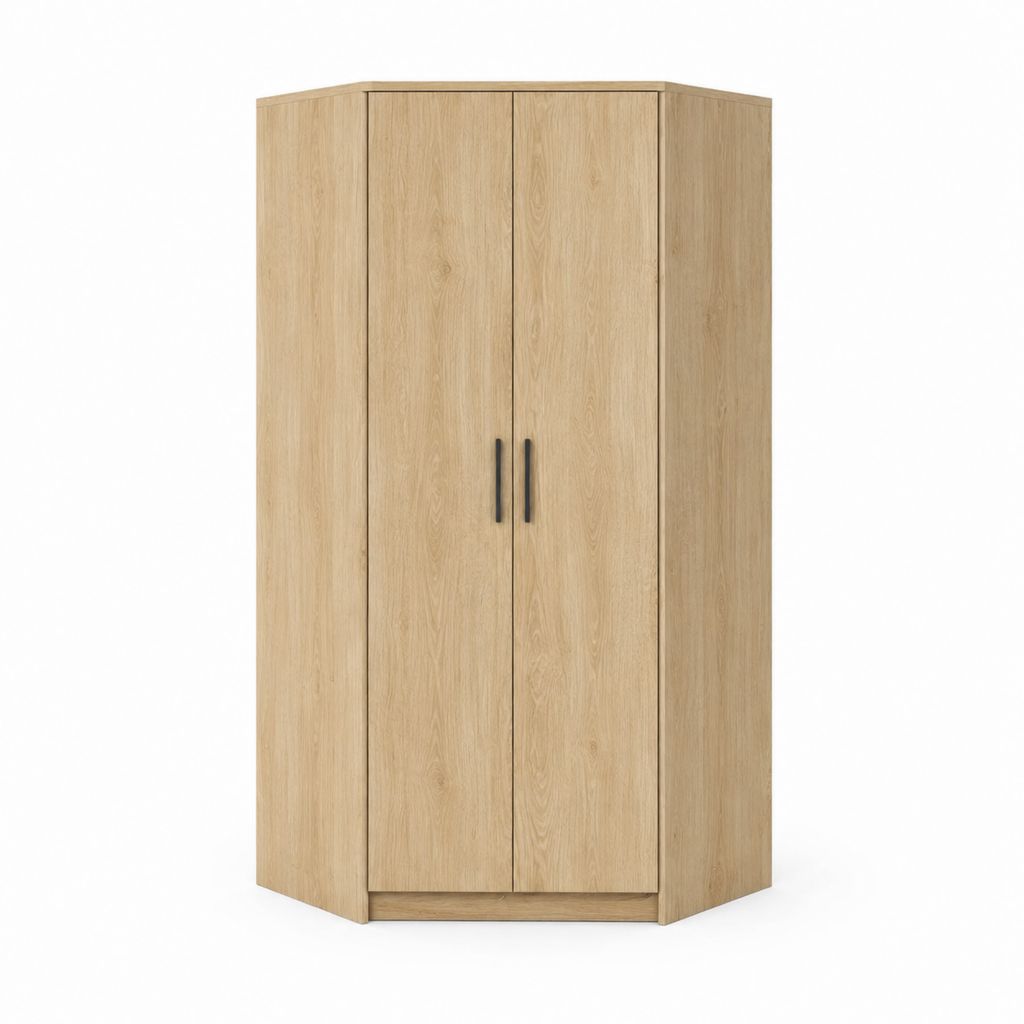 Armoire d'angle 2 portes chêne clair en panneaux de particules 80 x 80 x 190 cm
