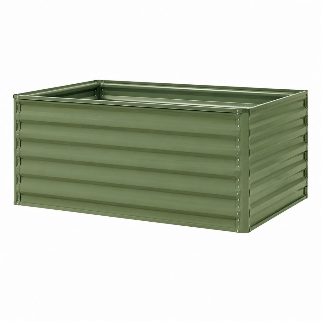 Jardinière surélevée rectangulaire vert olive en acier galvanisé 120 x 60 x 60 cm