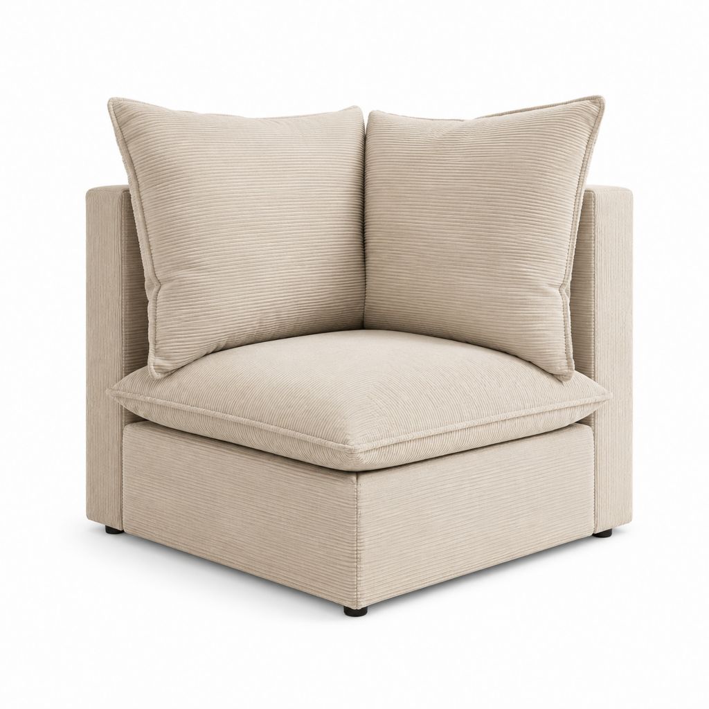 Fauteuil de salon beige en velours côtelé polyester avec coussins 90 x 85 x 80 cm