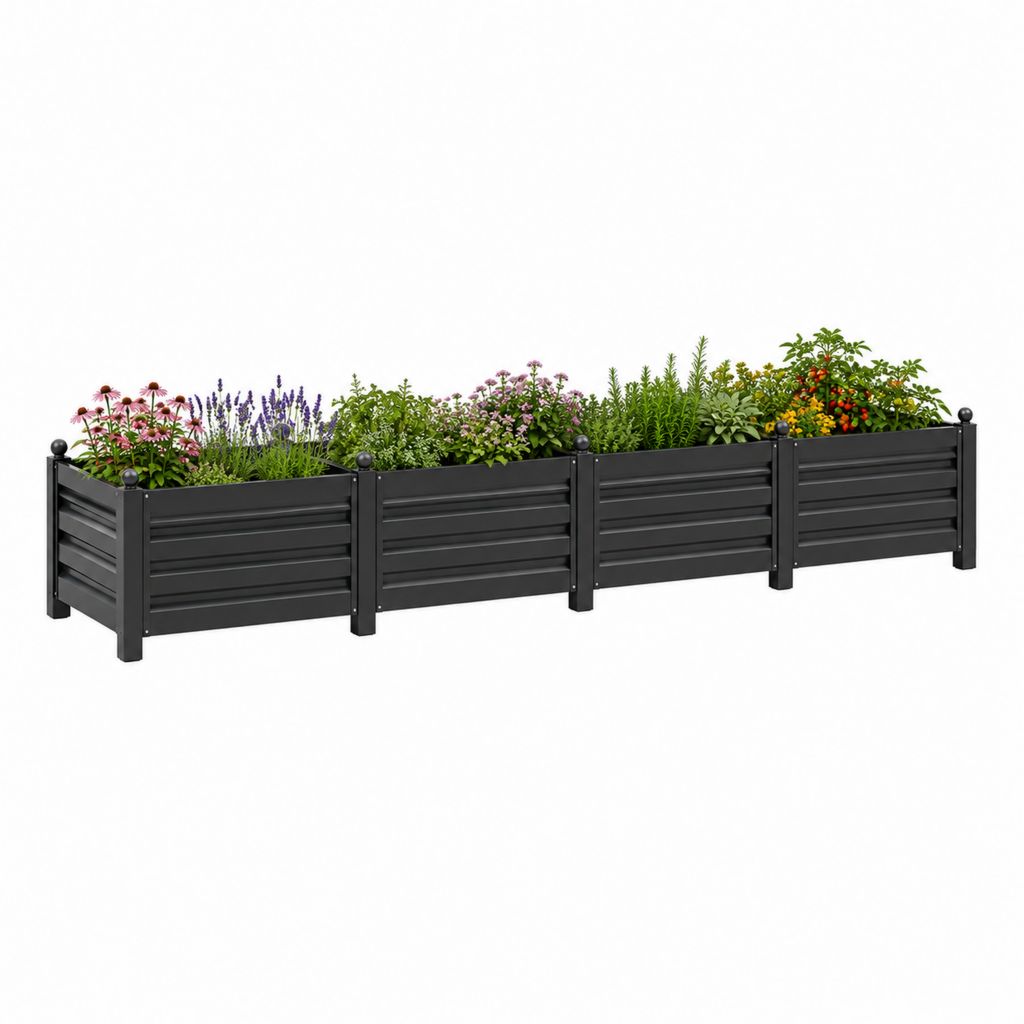 Jardinière surélevée modulaire 4 bacs noir acier galvanisé 320 x 80 x 45 cm