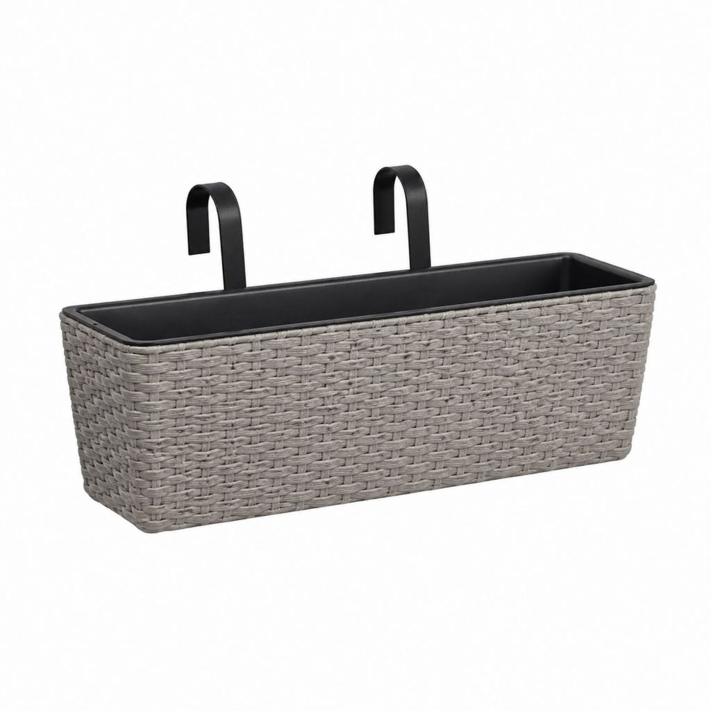 Jardinière de balcon rectangulaire gris en polyéthylène avec supports noirs 50 x 18 x 18 cm
