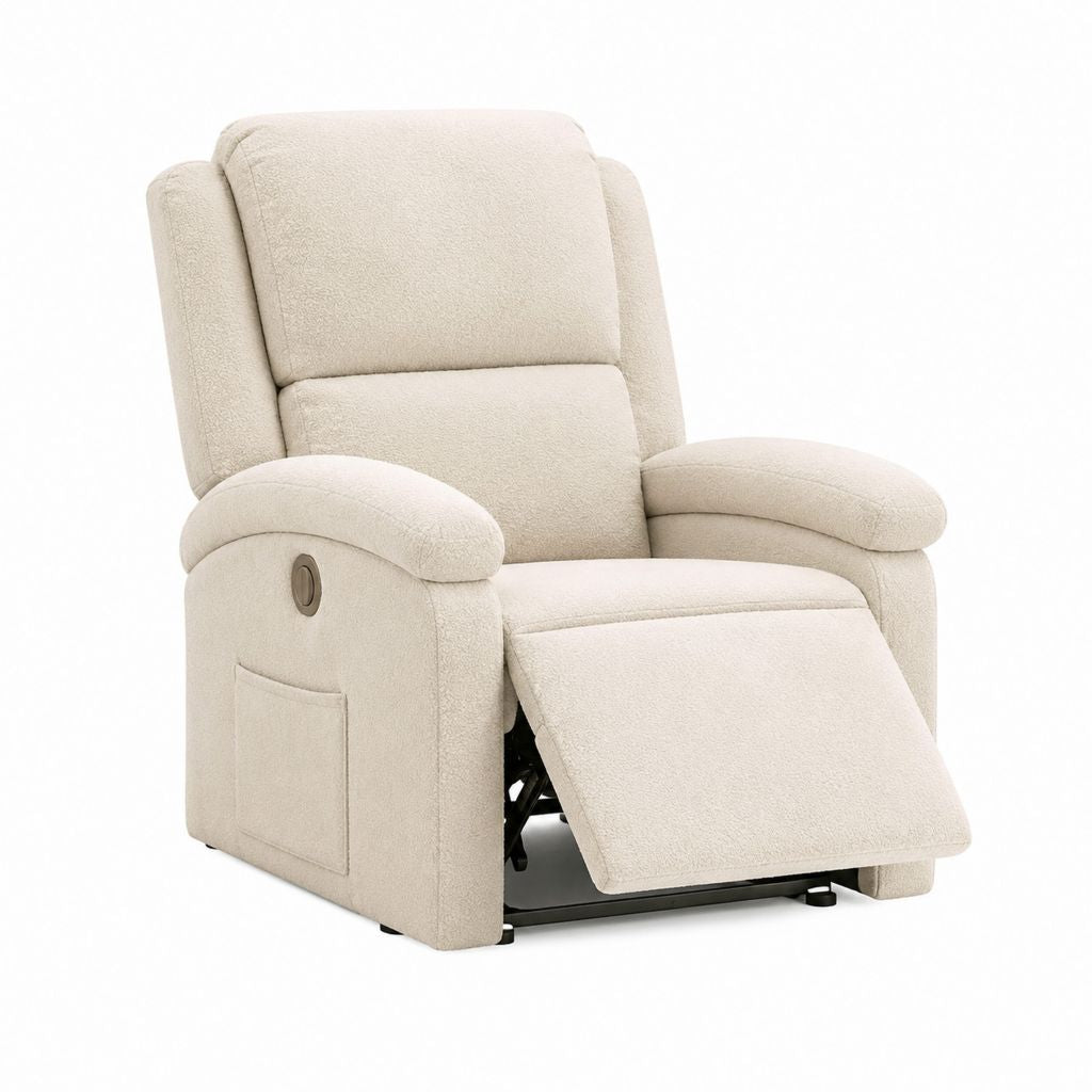 Fauteuil relax inclinable à levier beige en polyester 90 x 95 x 102 cm