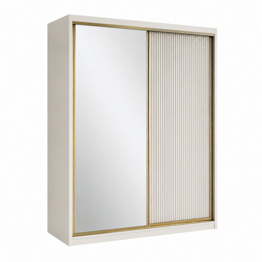 Armoire de chambre à portes coulissantes avec miroir blanche en panneaux de particules mélaminés rectangulaire 150 x 60 x 200 cm