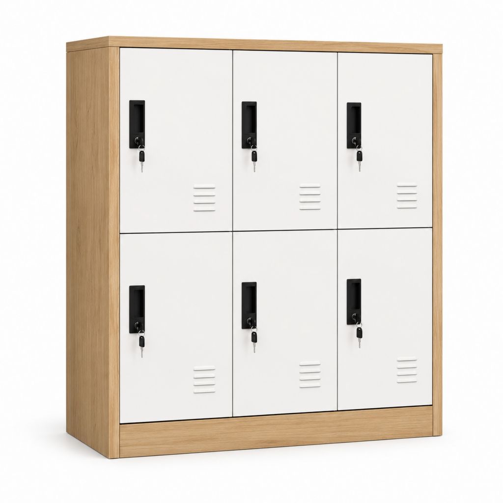 Armoire vestiaire 6 portes verrouillables blanc et chêne 180 x 120 x 45 cm
