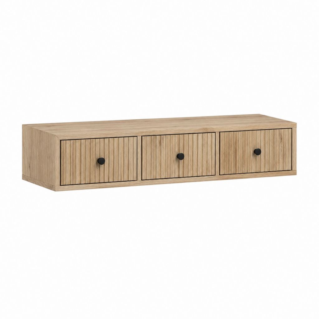 Meuble TV à 3 tiroirs chêne clair en MDF 120 x 40 x 40 cm