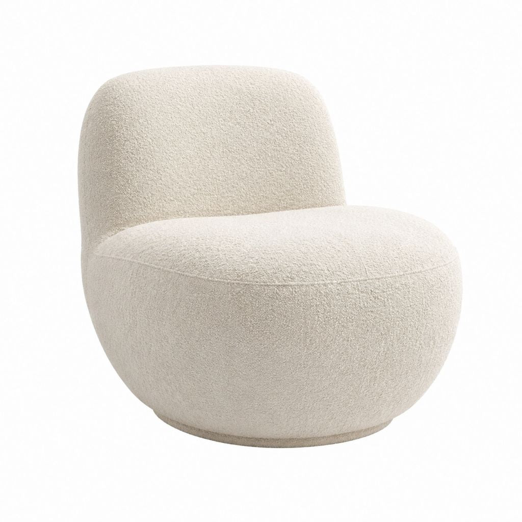 Fauteuil lounge pivotant écru en polyester bouclette 70 x 75 x 75 cm