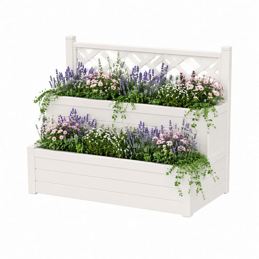 Jardinière surélevée à 2 niveaux avec treillis blanc en PP 100 x 30 x 100 cm