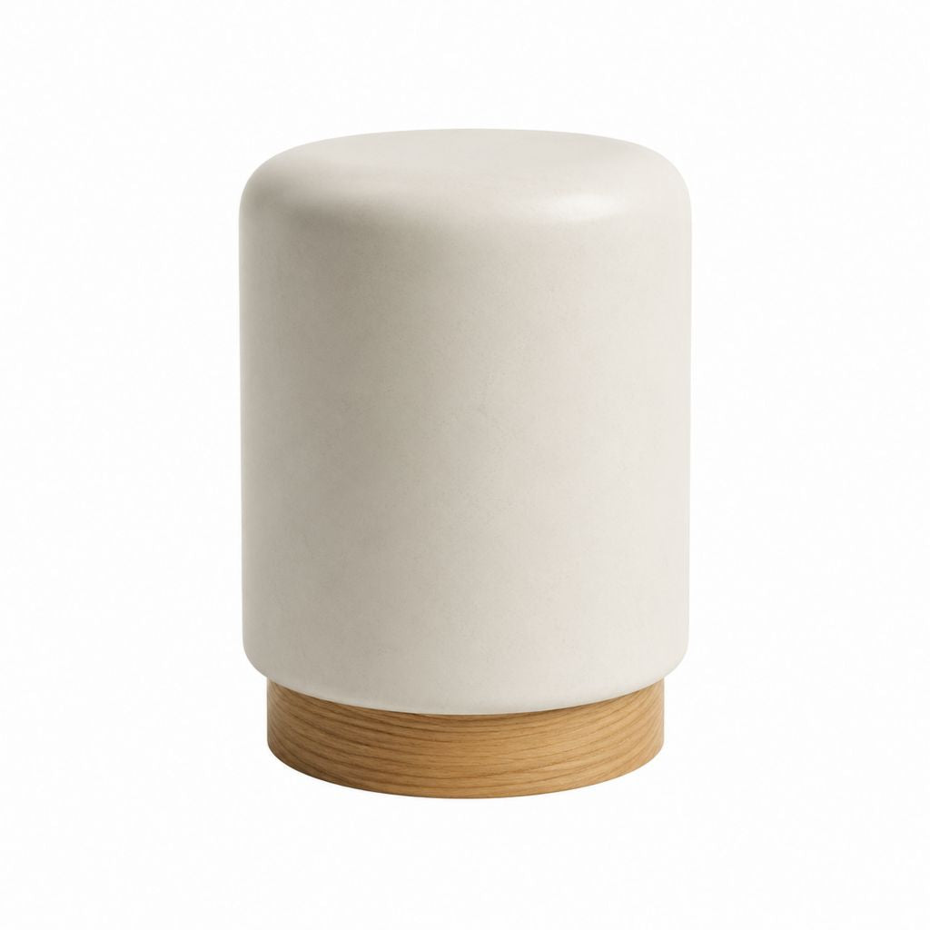 Table d'appoint cylindrique crème en polyester avec base en MDF effet chêne 35 x 45 cm