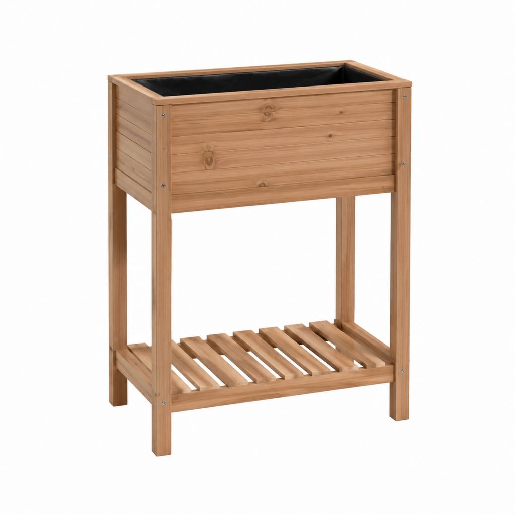 Jardinière surélevée rectangulaire en bois de sapin naturel avec étagère 80 x 40 x 80 cm