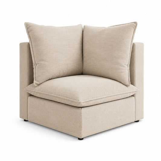 Fauteuil de salon beige en velours côtelé polyester avec coussins 90 x 85 x 80 cm