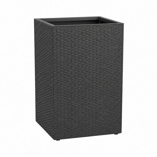 Jardinière haute rectangulaire noire en polyéthylène tressé avec cadre en acier 40 x 40 x 70 cm