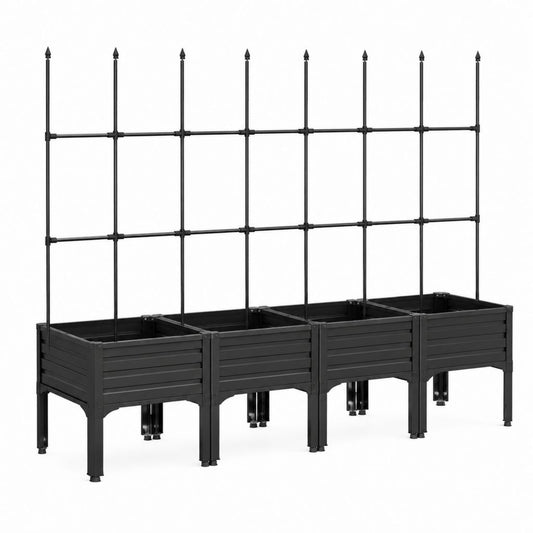 Lot de 3 jardinières surélevées avec treillis noir en acier 80 x 40 x 220 cm