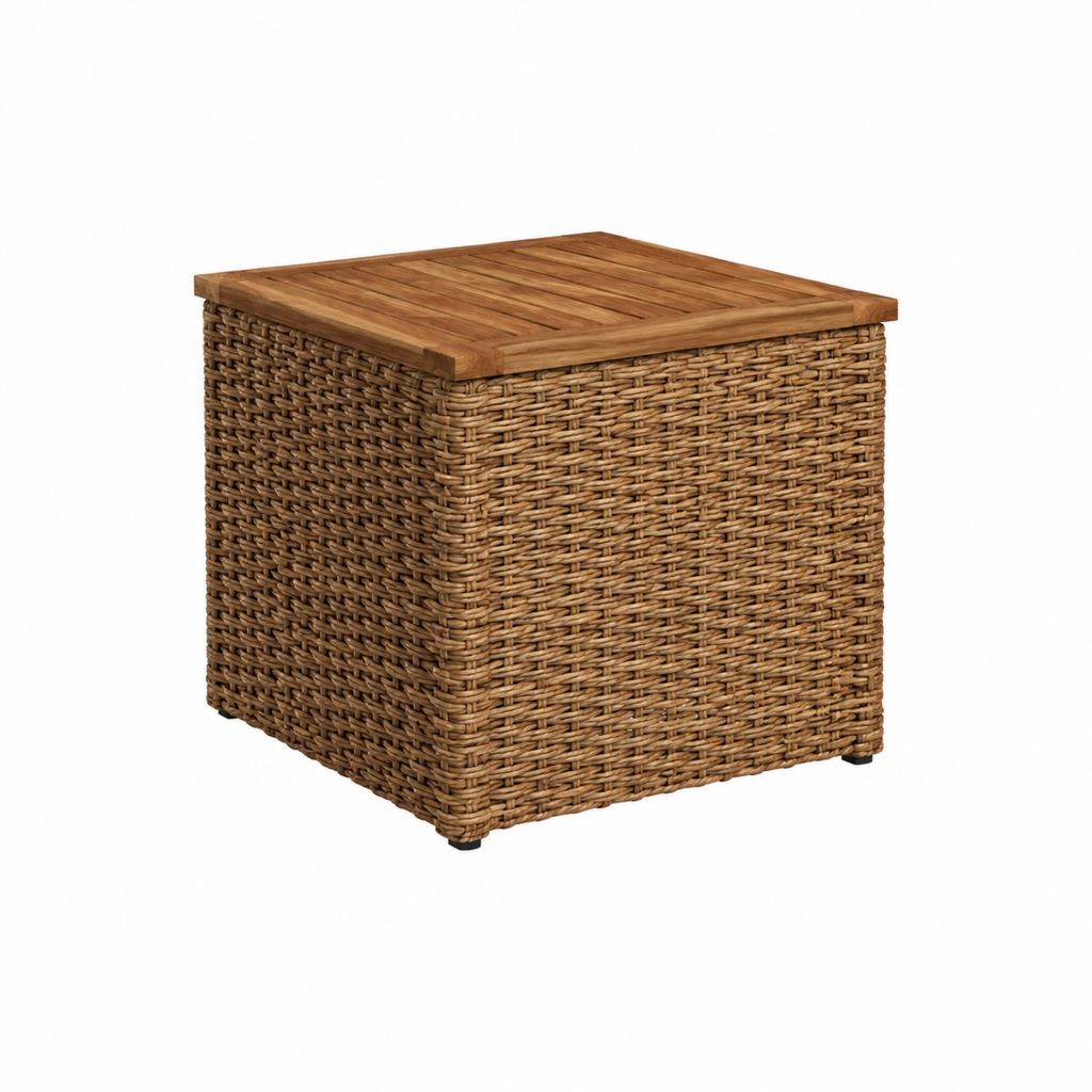 Table de jardin carrée marron en polyrotin et bois massif d'acacia 50 x 50 x 50 cm