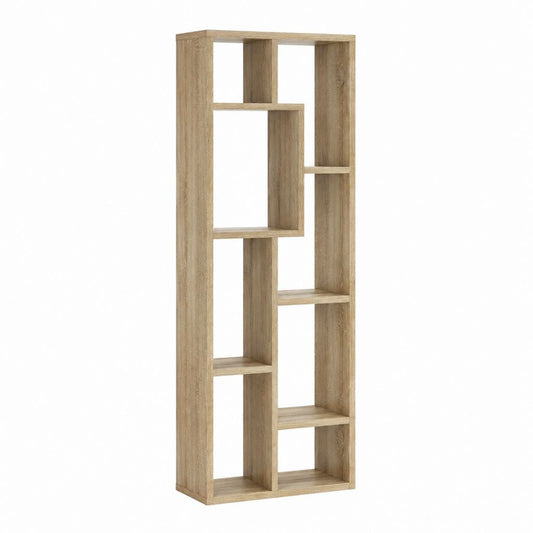 Étagère bibliothèque rectangulaire chêne clair en panneau de particules 60 x 24 x 180 cm