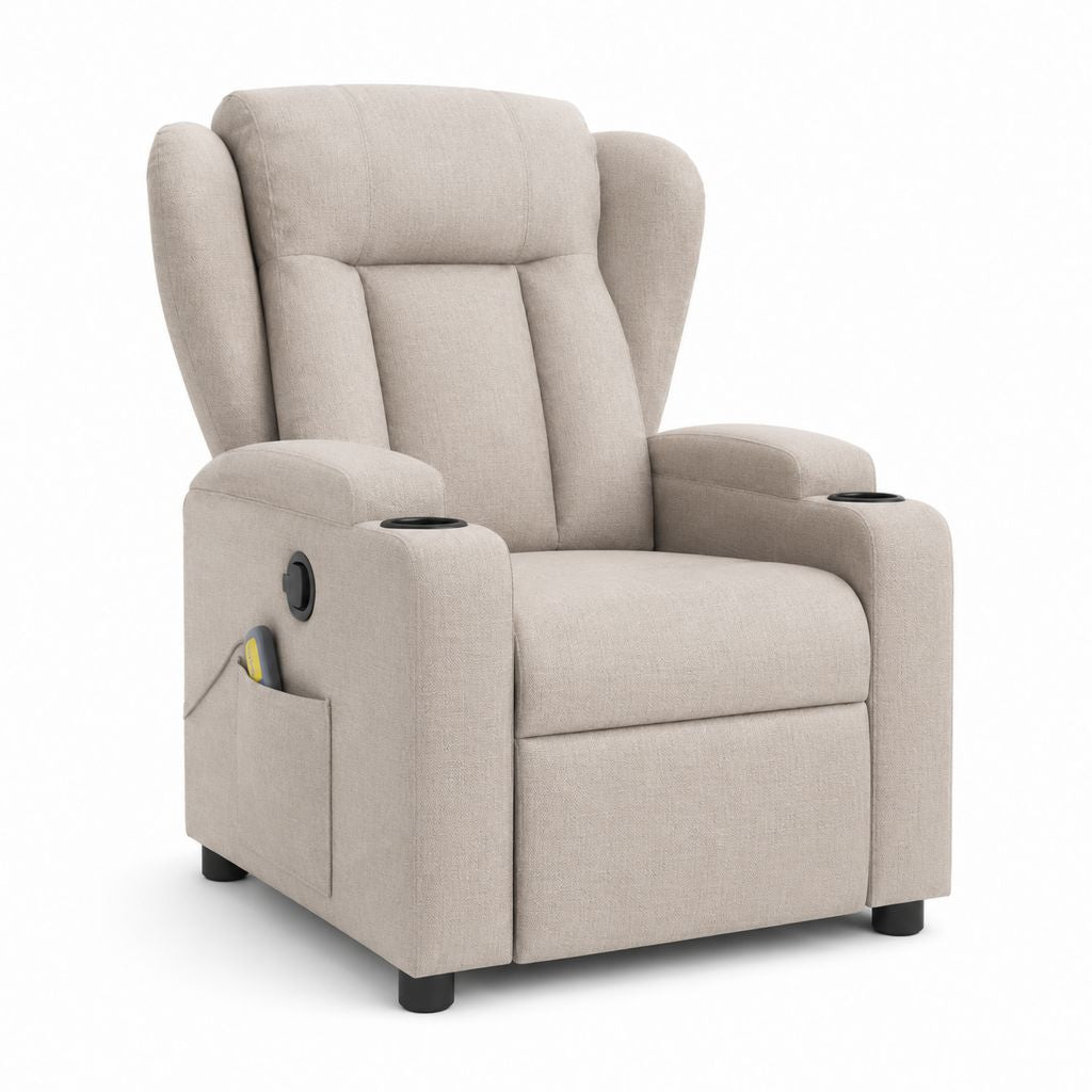 Fauteuil relax électrique inclinable droit beige en polyester avec porte-gobelets 86 x 92 x 103 cm
