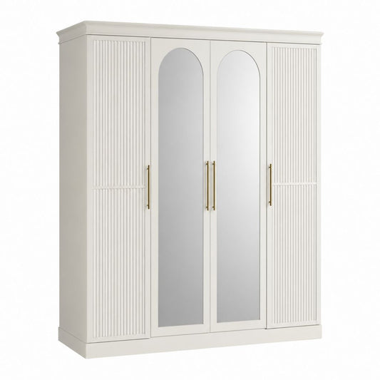 Armoire 4 portes blanc cassé en MDF avec 2 miroirs 180 x 60 x 200 cm