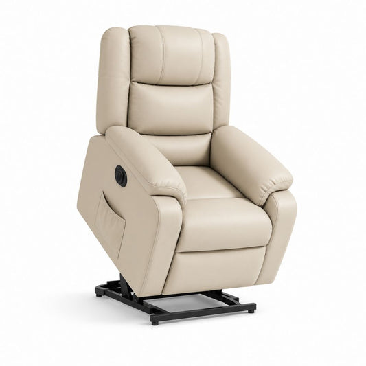 Fauteuil releveur inclinable électrique beige en cuir synthétique PU 90 x 93 x 106 cm