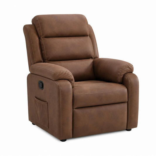Fauteuil relax inclinable manuel marron en cuir synthétique PU forme droite 90 x 95 x 102 cm