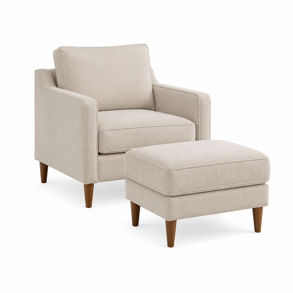 Ensemble fauteuil avec repose-pieds beige en velours côtelé polyester 78 x 82 x 88 cm