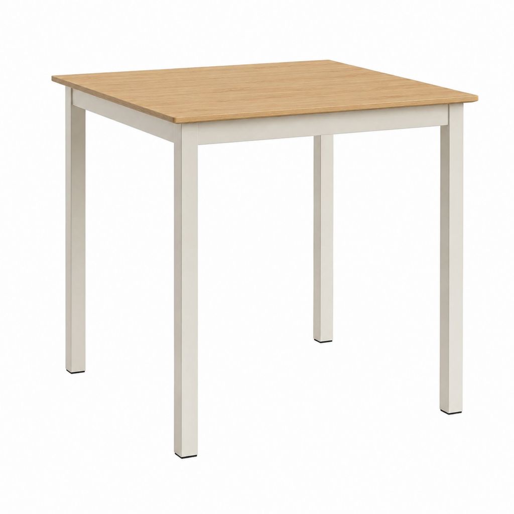 Table de jardin carrée beige et blanc en aluminium et plateau aspect bois 80 x 80 x 75 cm