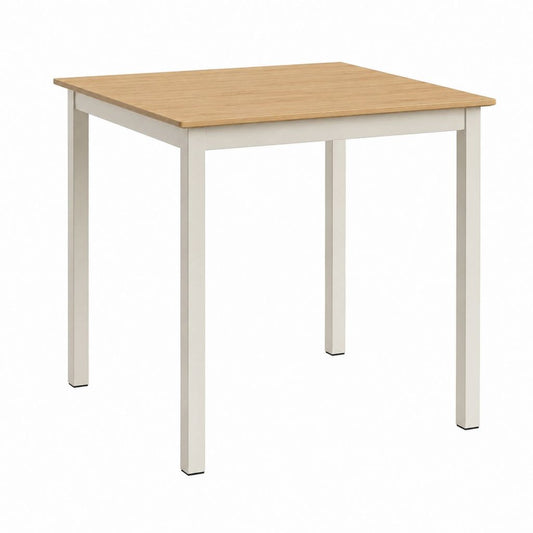 Table de jardin carrée beige et blanc en aluminium et plateau aspect bois 80 x 80 x 75 cm