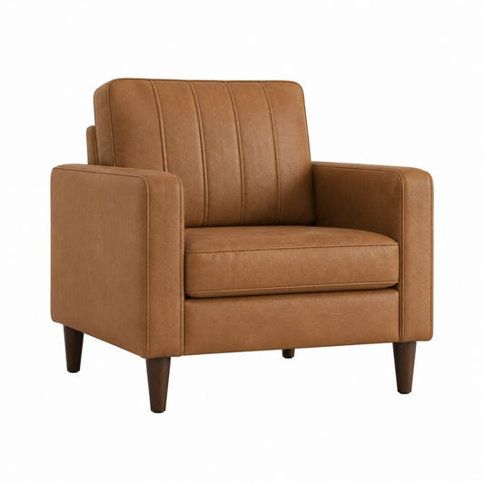 Fauteuil de salon marron en cuir PU à dossier capitonné 86 x 83 x 88 cm