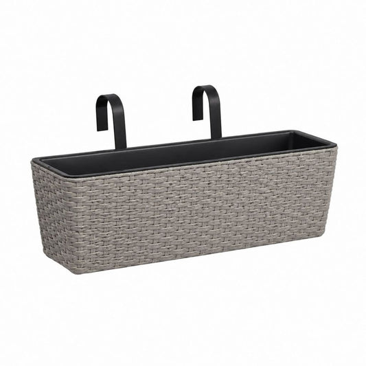 Jardinière de balcon rectangulaire gris en polyéthylène avec supports noirs 50 x 18 x 18 cm