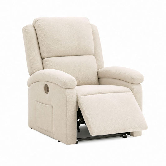 Fauteuil relax inclinable à levier beige en polyester 90 x 95 x 102 cm