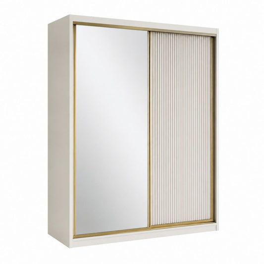 Armoire de chambre à portes coulissantes avec miroir blanche en panneaux de particules mélaminés rectangulaire 150 x 60 x 200 cm