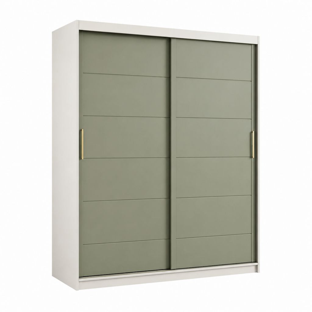 Armoire à portes coulissantes vert sauge et blanc en panneaux de particules mélaminés 200 x 60 x 220 cm