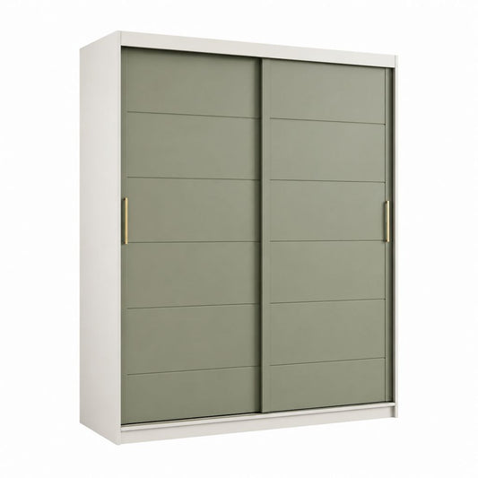 Armoire à portes coulissantes vert sauge et blanc en panneaux de particules mélaminés 200 x 60 x 220 cm